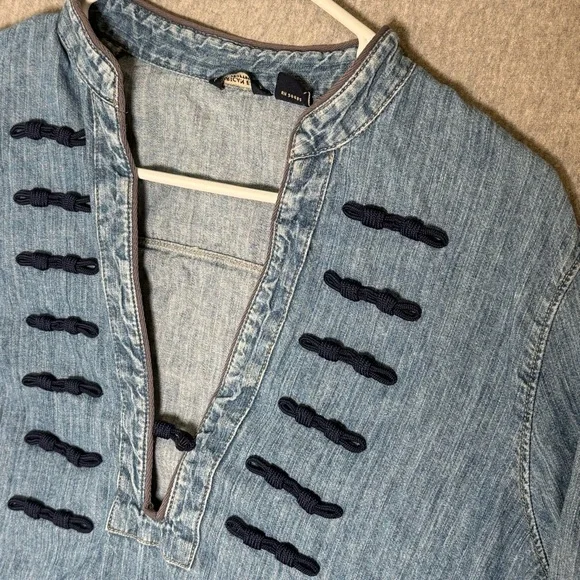 Vtg AMERICAN EAGLE Military-Inspired Split V-Neck Long Sleeve Denim Top Large - Picture 1 of 8